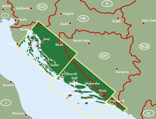 Costa Dálmata - Rijeka - Cres - Krk - Kornaten - Zadar - Split - Brac - 1:150.000 - Mapas de ciudades - Mapiberia f&b